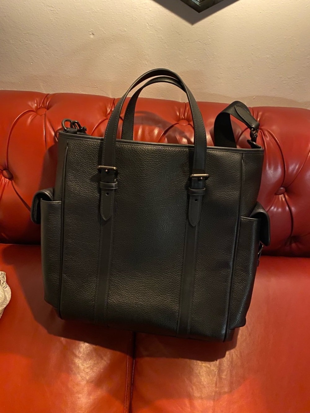 BLACK COACH LEATHER TOTE W STRAP - Picture 3 of 5
